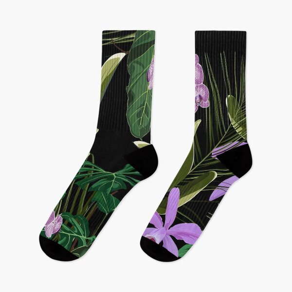 Item preview, Seamless floral pattern with violet pink glossy orchid flowers and palm leaves. designed and sold by MatyKotiv.