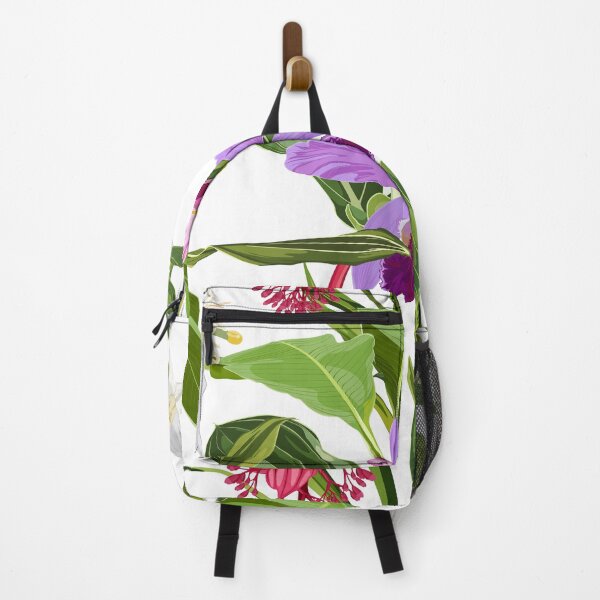 Item preview, Orchids, Bananas flowers. Seamless floral pattern with violet pink glossy flowers and palm leaves. designed and sold by MatyKotiv.