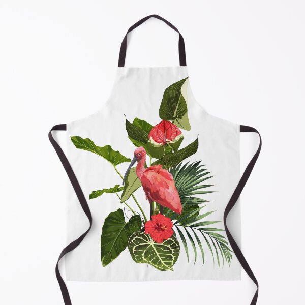 Item preview, Tropical bouquet with exotic tropical rainforest Scarlet Ibis bird and green leaves, palms and red flowers. designed and sold by MatyKotiv.