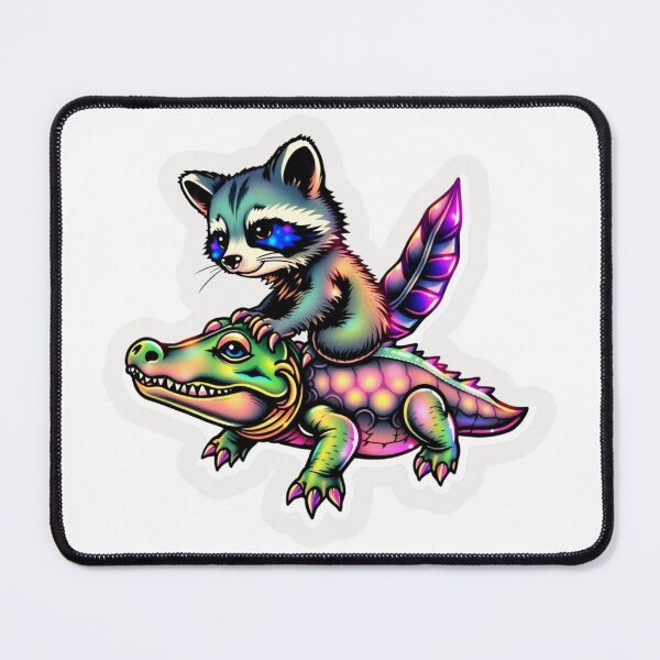 Item preview, Adorable Raccoon Riding an Alligator - Vibrant Tattoo Art designed and sold by Calymera.