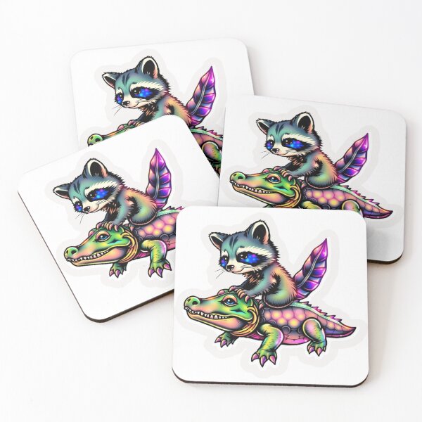 Item preview, Adorable Raccoon Riding an Alligator - Vibrant Tattoo Art designed and sold by Calymera.