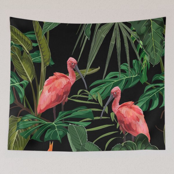 Item preview, Birds Scarlet Ibis in the thickets with palm leaves. designed and sold by MatyKotiv.