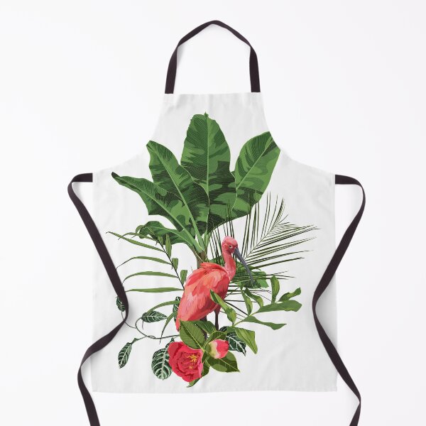 Item preview, Tropical bouquet with exotic tropical rainforest Scarlet Ibis bird and green leaves, palms and red flowers. designed and sold by MatyKotiv.