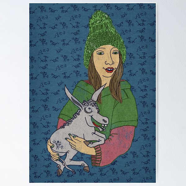 Two close friends, child with small donkey in his arms Poster
