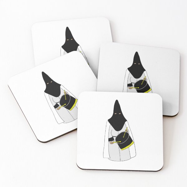 Item preview, Spanish Passion Week's penitent wearing traditional clothes: pointed hat, robe and cape while playing the drum. designed and sold by Cartoon Spain.