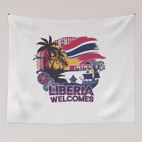 Item preview,  Liberia Welcomes Flag Map Monrovia, flags reminiscent designed and sold by AnimalsDH305.