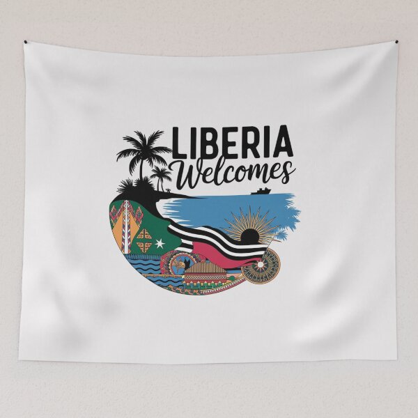 Item preview, Liberia Welcomes Flag Map Monrovia, flags reminiscent designed and sold by AnimalsDH305.