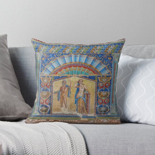 Painting on the Wall of a Ancient Roman House in Herculaneum, Italy Throw Pillow