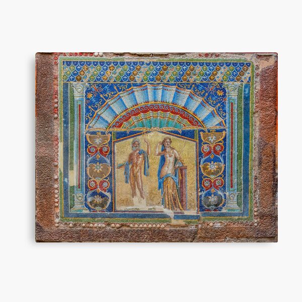 Painting on the Wall of a Ancient Roman House in Herculaneum, Italy Canvas Print