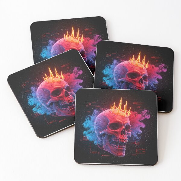 Item preview, Neon Skull with Fiery Crown: Futuristic Gothic Artwork designed and sold by Collision19.