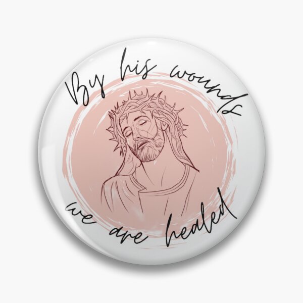 Item preview, By his wounds we are healed with Jesus's portrait bible verse in pink Isaiah 53:5 designed and sold by Crazy-art-land.