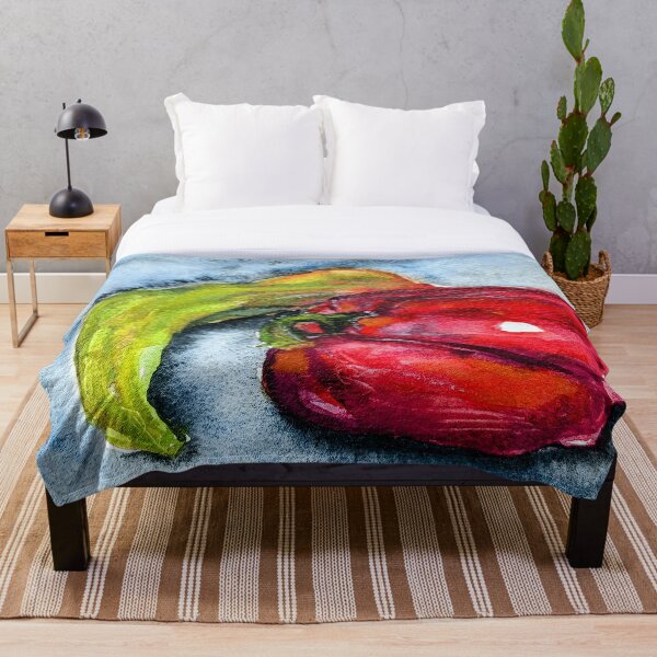 Item preview, Watercolor red and green peppers & chili on blue background designed and sold by NasobemArt.