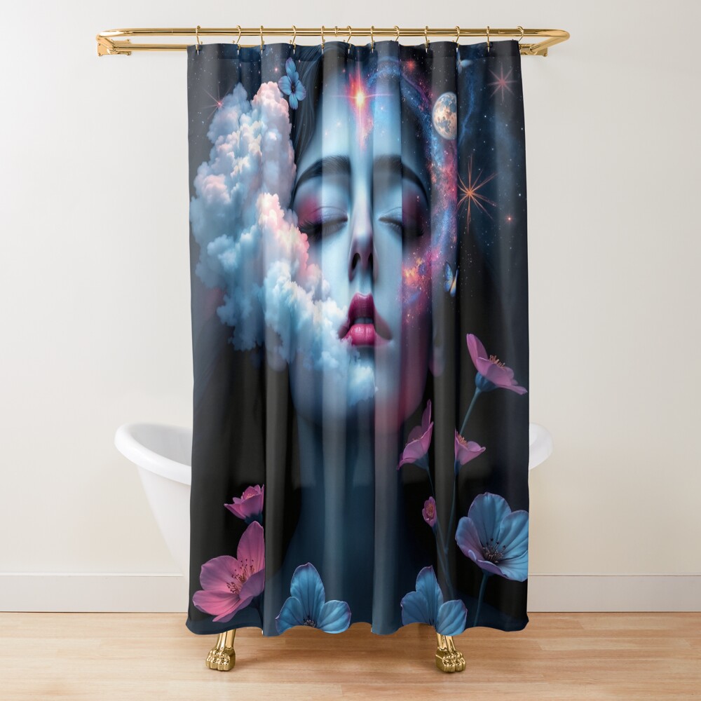 Daughter of the Cosmos; A Dreamlike Celestial Portrait Mesmerizing AI Concept Art by Xzendor7 Decorative Art Print Shower Curtain