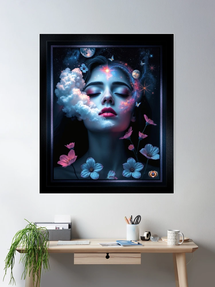 Daughter of the Cosmos; A Dreamlike Celestial Portrait Mesmerizing AI Concept Art by Xzendor7 Wall Decor Poster Art Print