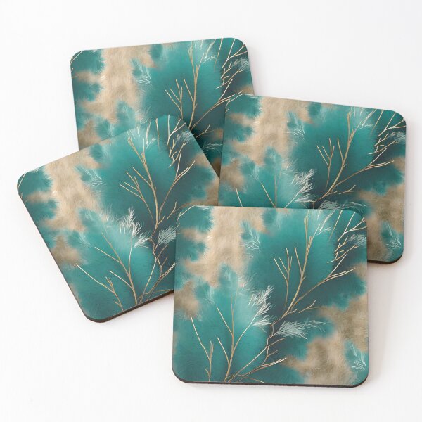 Item preview, Elegant Teal and Beige Abstract Design with Golden Branches – Modern Nature-Inspired Art for Home Decor & Fashion designed and sold by Iiamspecial1.