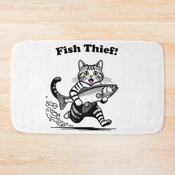 Item preview, Fish Thief Cat Illustration, Funny Cat Art, Cartoon Style Cat Poster, Fun Cat Goods, Fish Cat Art, Gifts for Cat Lovers, Cute Character Design, Interior Poster, Humorous Art designed and sold by Kina-design.