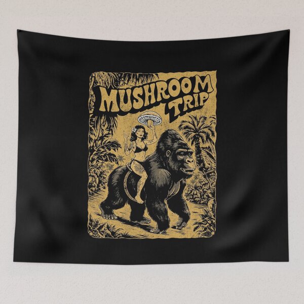 Item preview, Vintage Mushroom Trip Gorilla Psychedelic Tattoo Girl Art designed and sold by Mystikos Art.