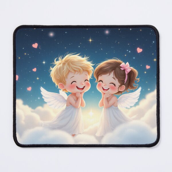 Item preview, Two cherubic angel children sitting on fluffy white clouds. designed and sold by camelsvg.