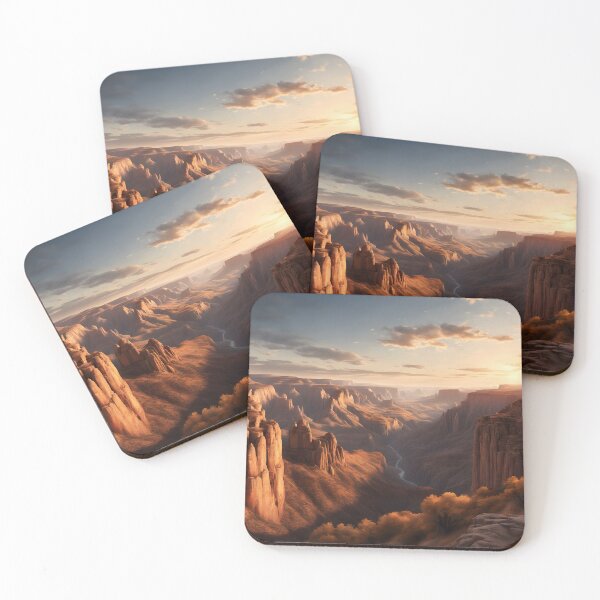 Item preview, Digital matte painting with canyons. Realistic, golden hour, breathtaking landscapes, glare, hyperrealism, concept art designed and sold by PrintLabStudio.