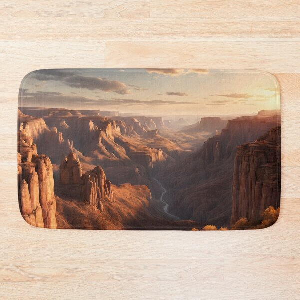 Item preview, Digital matte painting with canyons. Realistic, golden hour, breathtaking landscapes, glare, hyperrealism, concept art designed and sold by PrintLabStudio.