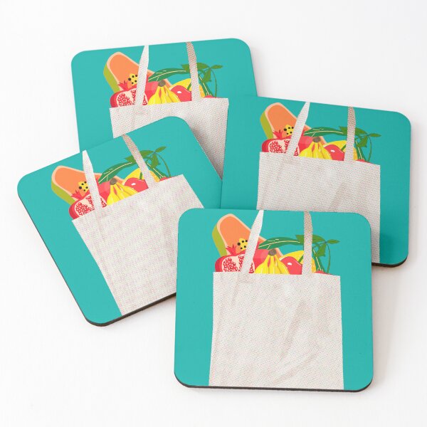 Item preview, Shopping bag with tropical fruits on a turquoise background in vintage style designed and sold by ElizabethCoelho.