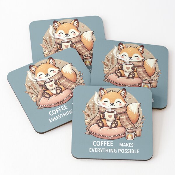 Item preview, Cute Fox with Coffee - ‘Coffee Makes Everything Possible’ Design” designed and sold by CreationbyNiki.