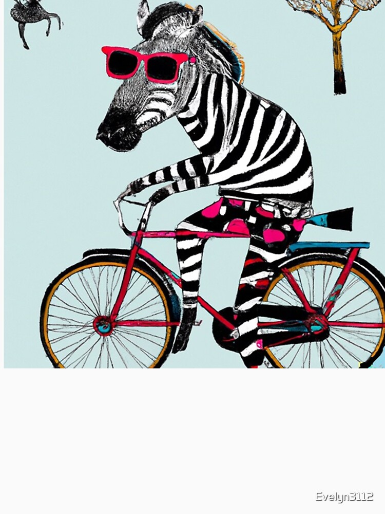 Thumbnail 3 von 3, Baseballshirt mit 3/4-Arm, Zebra auf dem Fahrrad - Zebra riding a Bike designt und verkauft von Evelyn3112.