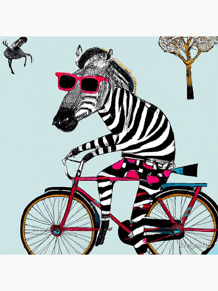 Thumbnail 3 von 3, Sticker, Zebra auf dem Fahrrad - Zebra riding a Bike designt und verkauft von Evelyn3112.