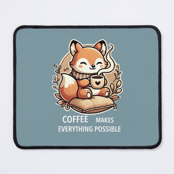 Item preview, Cute Fox with Coffee - ‘Coffee Makes Everything Possible’ Design” designed and sold by CreationbyNiki.
