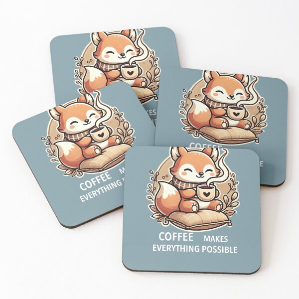 Item preview, Cute Fox with Coffee - ‘Coffee Makes Everything Possible’ Design” designed and sold by CreationbyNiki.