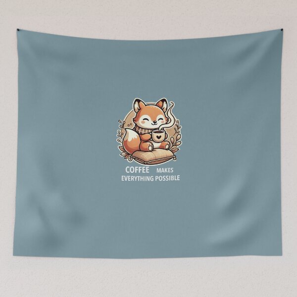Item preview, Cute Fox with Coffee - ‘Coffee Makes Everything Possible’ Design” designed and sold by CreationbyNiki.