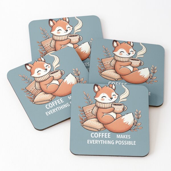 Item preview, Cute Fox with Coffee - ‘Coffee Makes Everything Possible’ Design” designed and sold by CreationbyNiki.