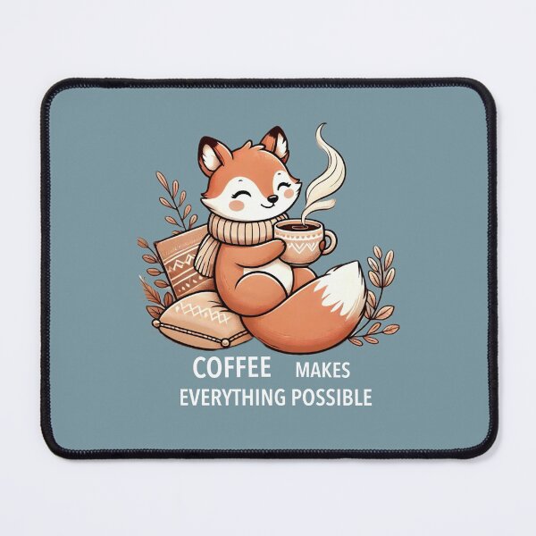 Item preview, Cute Fox with Coffee - ‘Coffee Makes Everything Possible’ Design” designed and sold by CreationbyNiki.