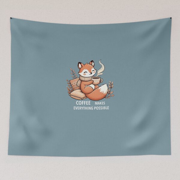 Item preview, Cute Fox with Coffee - ‘Coffee Makes Everything Possible’ Design” designed and sold by CreationbyNiki.