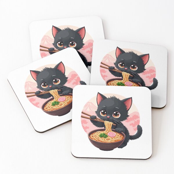 Item preview, Cute Japanese Cat Eating Ramen Noodle Dish designed and sold by HandicraftArt.