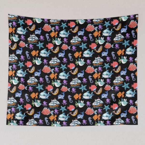 Item preview, Ocean Odyssey: A vibrant pattern showcasing a diverse array of colorful fish swimming through a vibrant underwater world. designed and sold by Grang Art Artistic Designs.