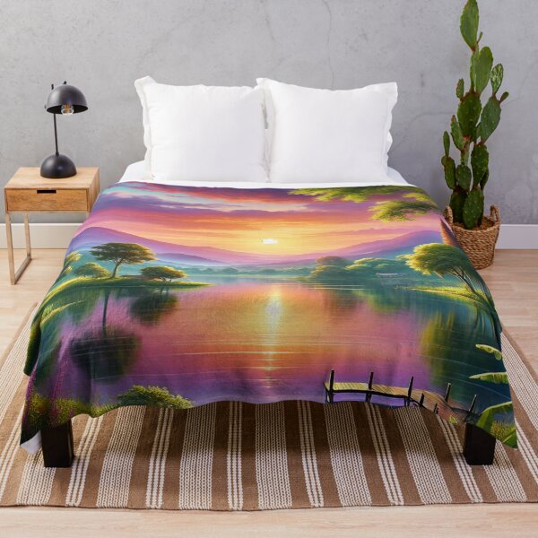 Item preview, Serene Sunset Lake with Wooden Dock and Lush Greenery designed and sold by Zeeshankhan1345.