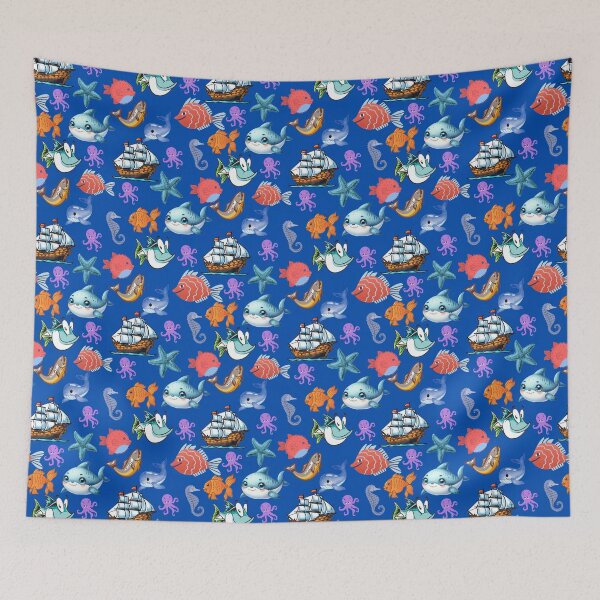 Item preview, Fisherman's Delight: A vibrant pattern showcasing a diverse array of colorful fish swimming through a vibrant underwater world. designed and sold by Grang Art Artistic Designs.