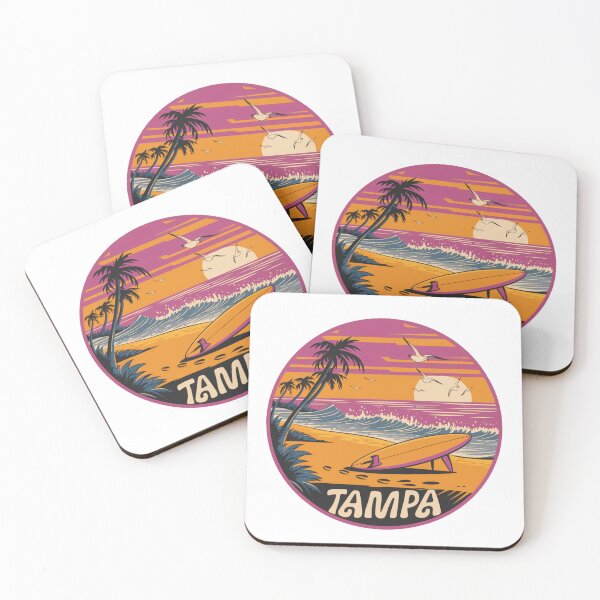 Item preview, Tampa Florida | Retro Tampa Beach Sunset Design – Surfboard and Palm Trees designed and sold by CircinusStore.