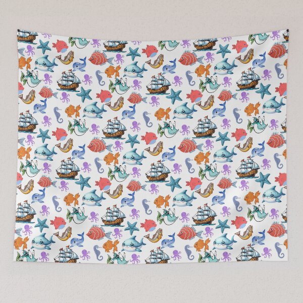 Item preview, Marine Odyssey: A vibrant pattern showcasing a diverse array of colorful fish swimming through a vibrant underwater world. designed and sold by Grang Art Artistic Designs.