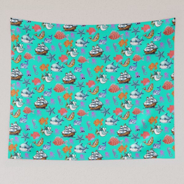 Item preview, Deep Sea Treasures: A vibrant pattern showcasing a diverse array of colorful fish swimming through a vibrant underwater world. designed and sold by Grang Art Artistic Designs.