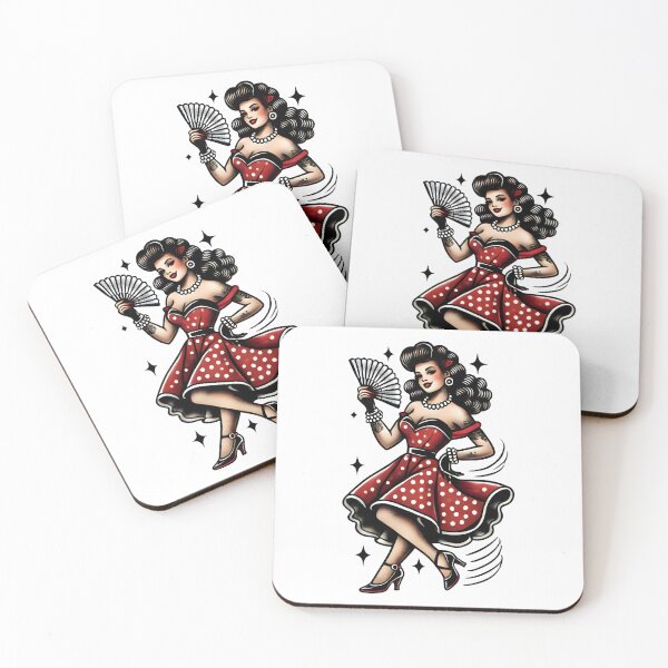 Item preview, Italian Pin-up Drawing with Rose and Fan - Vintage Style designed and sold by Tattee.