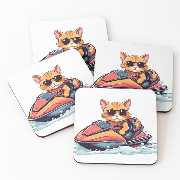 Item preview, cute cat on a jet-ski designed and sold by Karaz's Animal Kingdom.