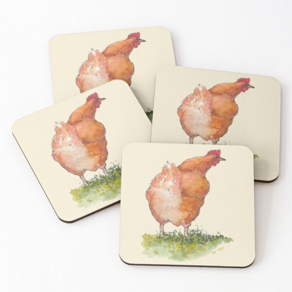 Item preview, Chicken Rear View, Watercolor Art, Poultry, Red Hen Illustration designed and sold by JoyfulWhimsy.
