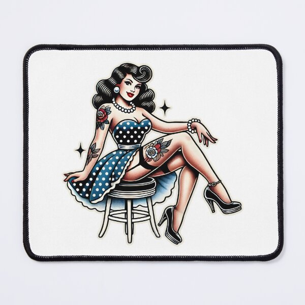 Item preview, Italian Pin-up Drawing with Rose and Fan - Vintage Style designed and sold by Tattee.