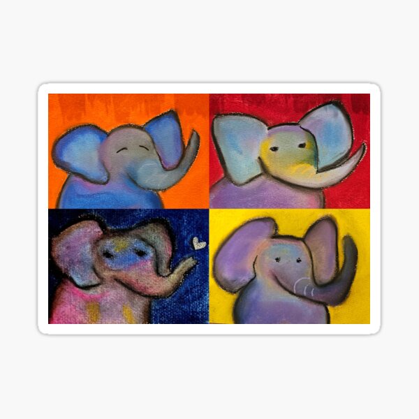 Four Elephants: Content, Hmmm, Loving, and Happy Sticker