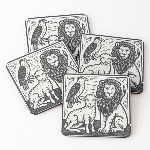 Item preview, a lamb, a lion and a caracara in the woodcut style of northeastern Brazi designed and sold by 123ks.