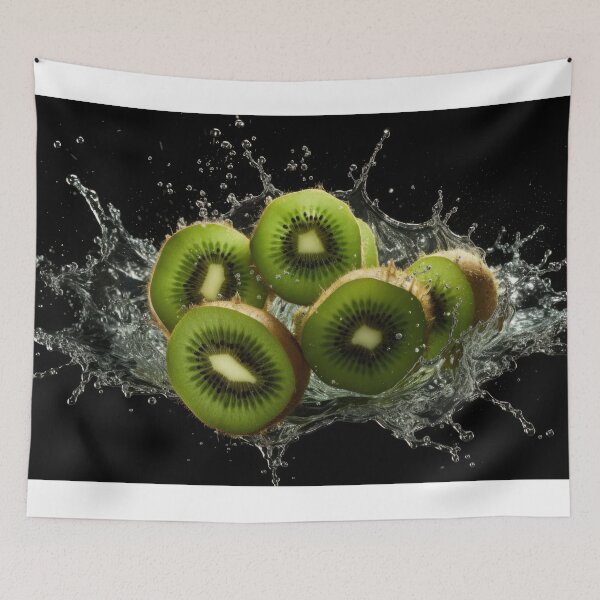 Item preview, Slices of kiwi fruit are captured mid-air as water splashes around them designed and sold by anytka.