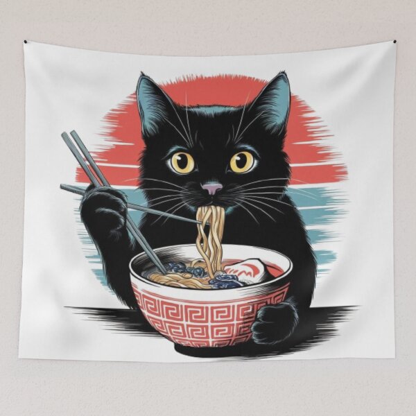 Item preview, Cat eating noodles designed and sold by catcraftss.