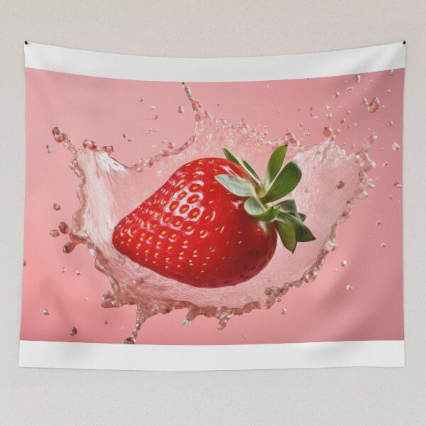 Item preview, A vibrant strawberry is captured in mid-air, surrounded by a splash of liquid designed and sold by anytka.
